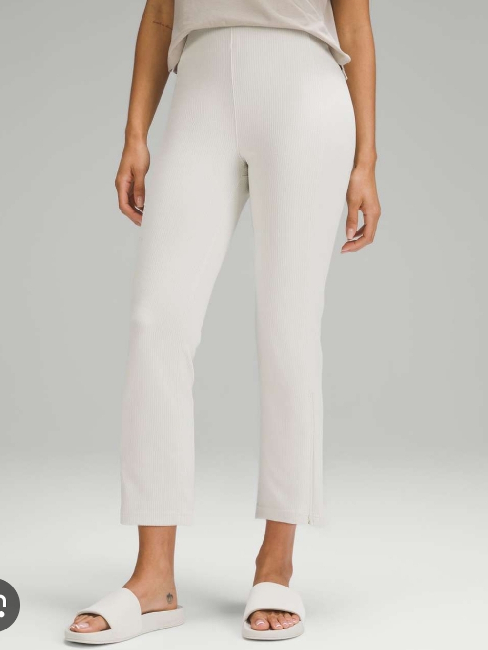 Lululemon Ribbed Softstreme Zip-Leg High-Rise Cropped Pants 25"Bone 12